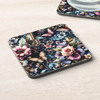 Antique Spring Flowers and Butterflies Beverage Coaster