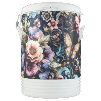 Antique Spring Flowers and Butterflies  Beverage Cooler