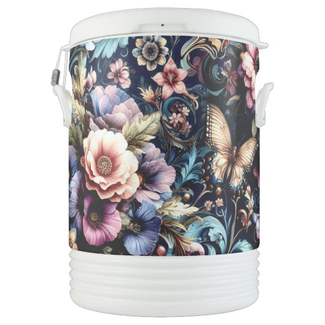 Antique Spring Flowers and Butterflies  Beverage Cooler (Back)