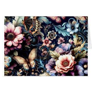 Antique Spring Flowers and Butterflies Blank   Cards