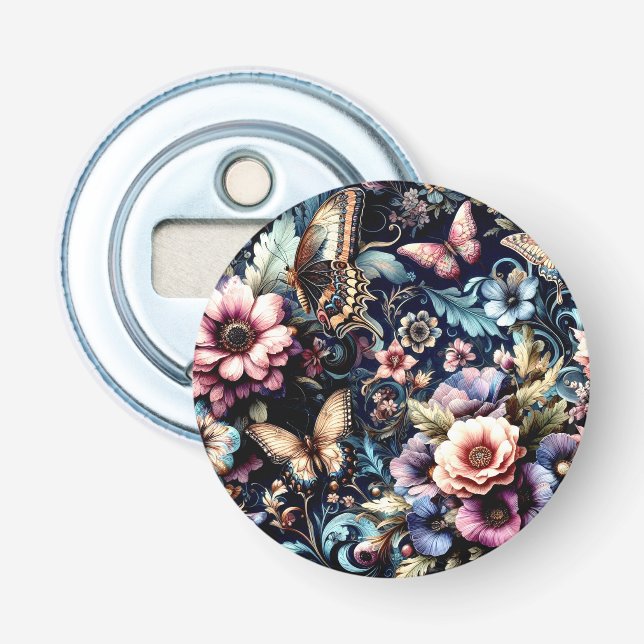 Antique Spring Flowers and Butterflies  Bottle Opener (Front)