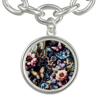 Antique Spring Flowers and Butterflies Bracelet