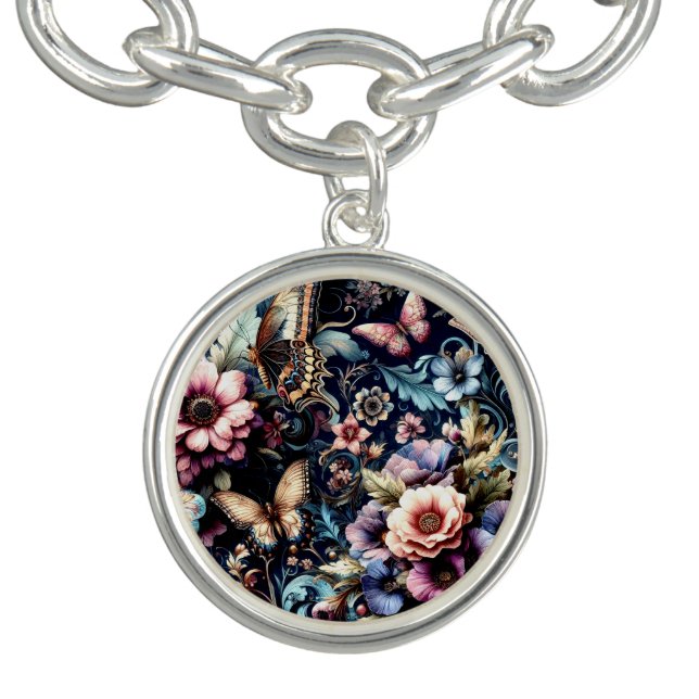 Antique Spring Flowers and Butterflies  Bracelet (Design)