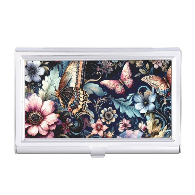 Antique Spring Flowers and Butterflies  Business Card Case (Front)