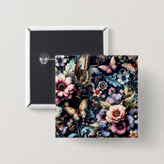 Antique Spring Flowers and Butterflies  Button