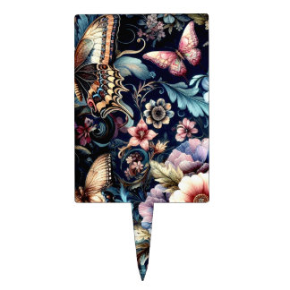 Antique Spring Flowers and Butterflies Cake Topper