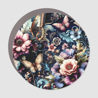 Antique Spring Flowers and Butterflies  Car Magnet