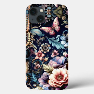 Antique Spring Flowers and Butterflies  iPhone 13 Case