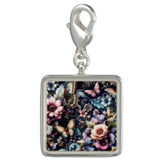 Antique Spring Flowers and Butterflies  Charm