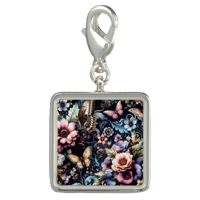 Antique Spring Flowers and Butterflies  Charm (Front)
