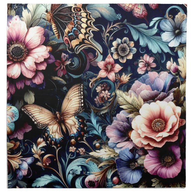 Antique Spring Flowers and Butterflies  Cloth Napkin (Front)