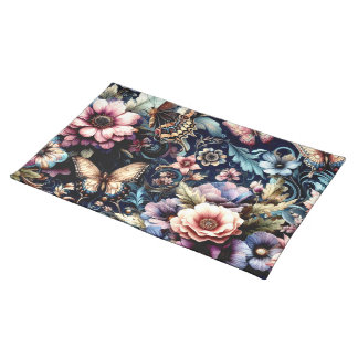 Antique Spring Flowers and Butterflies  Cloth Placemat