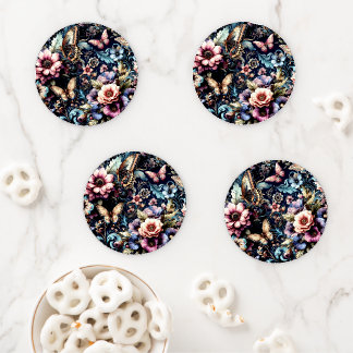 Antique Spring Flowers and Butterflies  Coaster Set