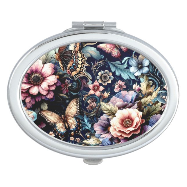 Antique Spring Flowers and Butterflies  Compact Mirror (Front)