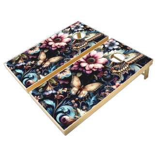 Antique Spring Flowers and Butterflies  Cornhole Set