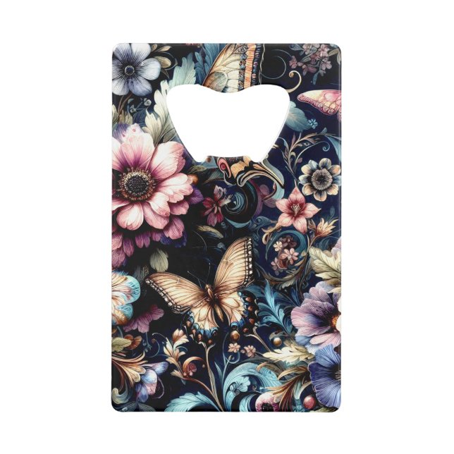 Antique Spring Flowers and Butterflies  Credit Card Bottle Opener (Front)