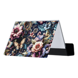 Antique Spring Flowers and Butterflies  Desk Business Card Holder
