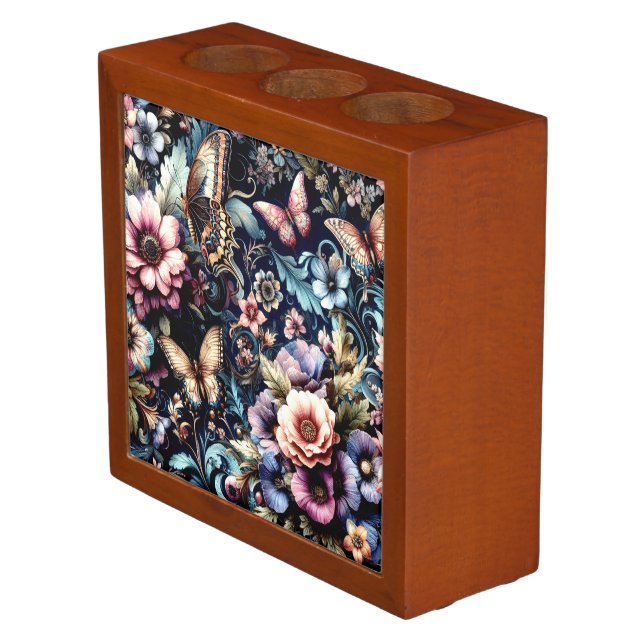Antique Spring Flowers and Butterflies  Desk Organizer (Angled)