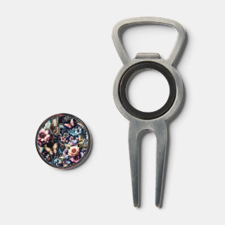 Antique Spring Flowers and Butterflies  Divot Tool