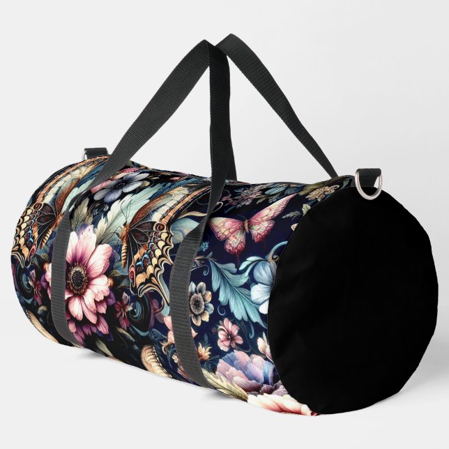 Antique Spring Flowers and Butterflies  Duffle Bag (Left Corner)