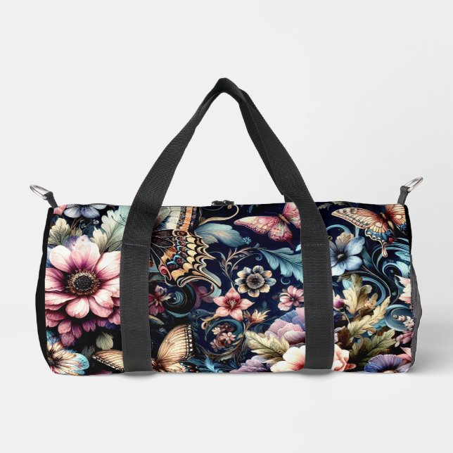 Antique Spring Flowers and Butterflies  Duffle Bag (Front)