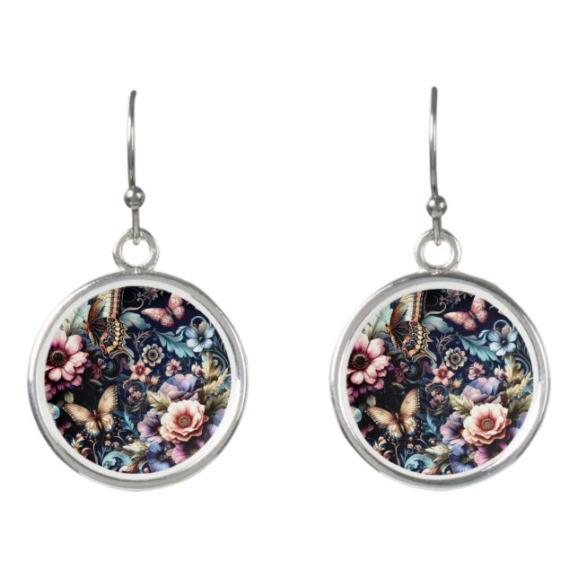 Antique Spring Flowers and Butterflies  Earrings (Front)