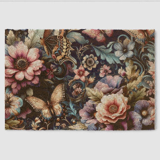 Antique Spring Flowers and Butterflies  Fiber Doormat