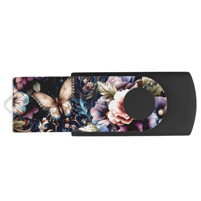 Antique Spring Flowers and Butterflies  Flash Drive (Back)