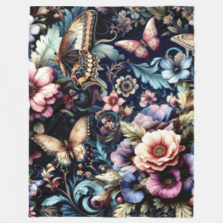 Antique Spring Flowers and Butterflies  Fleece Blanket