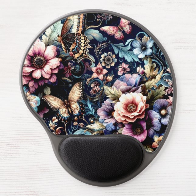 Antique Spring Flowers and Butterflies  Gel Mouse Pad (Front)