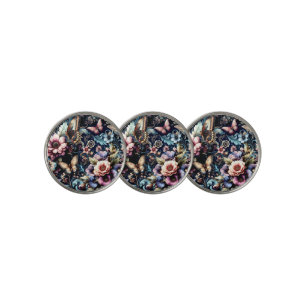 Antique Spring Flowers and Butterflies  Golf Ball Marker