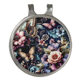 Antique Spring Flowers and Butterflies  Golf Hat Clip