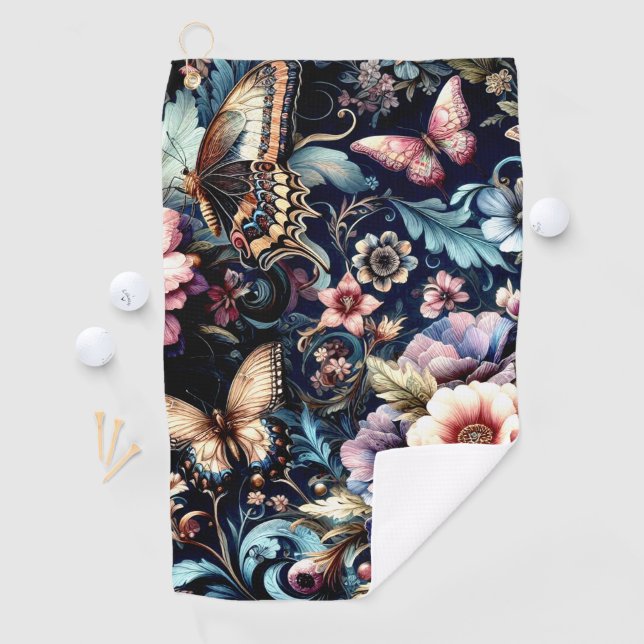 Antique Spring Flowers and Butterflies  Golf Towel (InSitu)