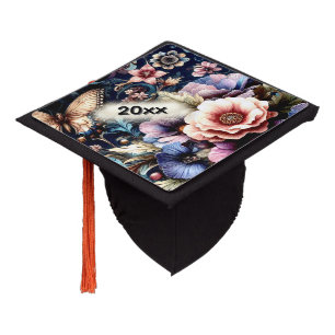 Antique Spring Flowers and Butterflies Graduation Cap Topper