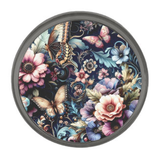 Antique Spring Flowers and Butterflies  Gunmetal Finish Lapel Pin