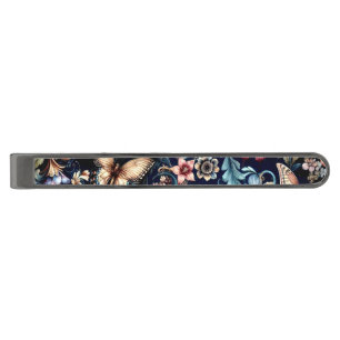 Antique Spring Flowers and Butterflies Gunmetal Finish Tie Bar