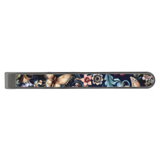 Antique Spring Flowers and Butterflies  Gunmetal Finish Tie Bar