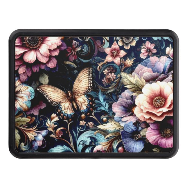 Antique Spring Flowers and Butterflies  Hitch Cover (Front)