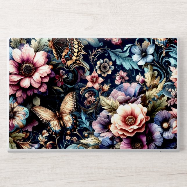 Antique Spring Flowers and Butterflies  HP Laptop Skin (Front)