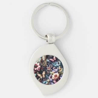 Antique Spring Flowers and Butterflies Keychain
