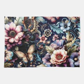 Antique Spring Flowers and Butterflies  Kitchen Towel