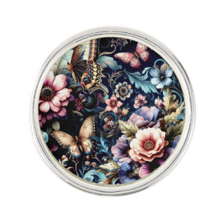 Antique Spring Flowers and Butterflies  Lapel Pin