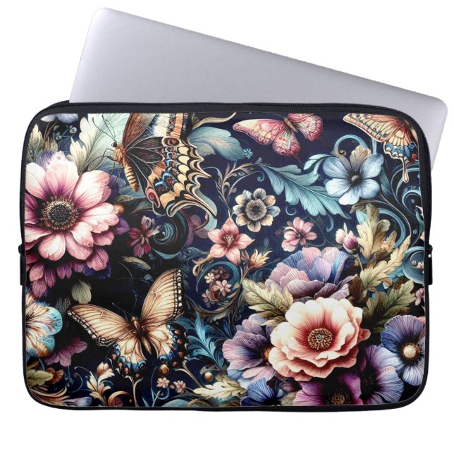 Antique Spring Flowers and Butterflies  Laptop Sleeve (Front)