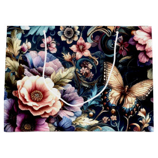 Antique Spring Flowers and Butterflies  Large Gift Bag