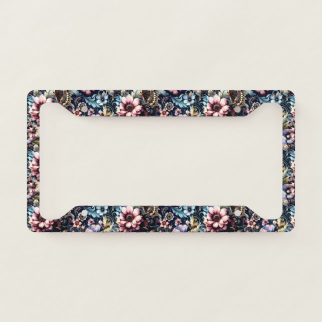 Antique Spring Flowers and Butterflies  License Plate Frame (Front)