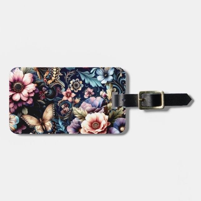 Antique Spring Flowers and Butterflies  Luggage Tag (Front Horizontal)