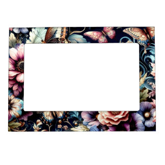 Antique Spring Flowers and Butterflies  Magnetic Frame