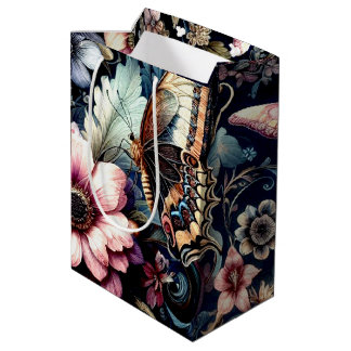 Antique Spring Flowers and Butterflies  Medium Gift Bag