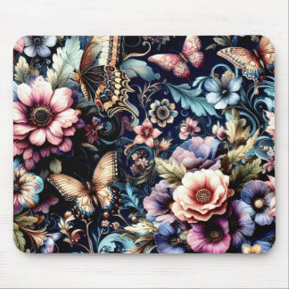 Antique Spring Flowers and Butterflies Mouse Pad