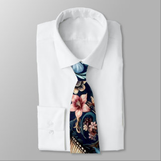 Antique Spring Flowers and Butterflies Neck Tie